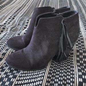 Moving Sale! Black Suede Leather Boots Fringe 8.5
